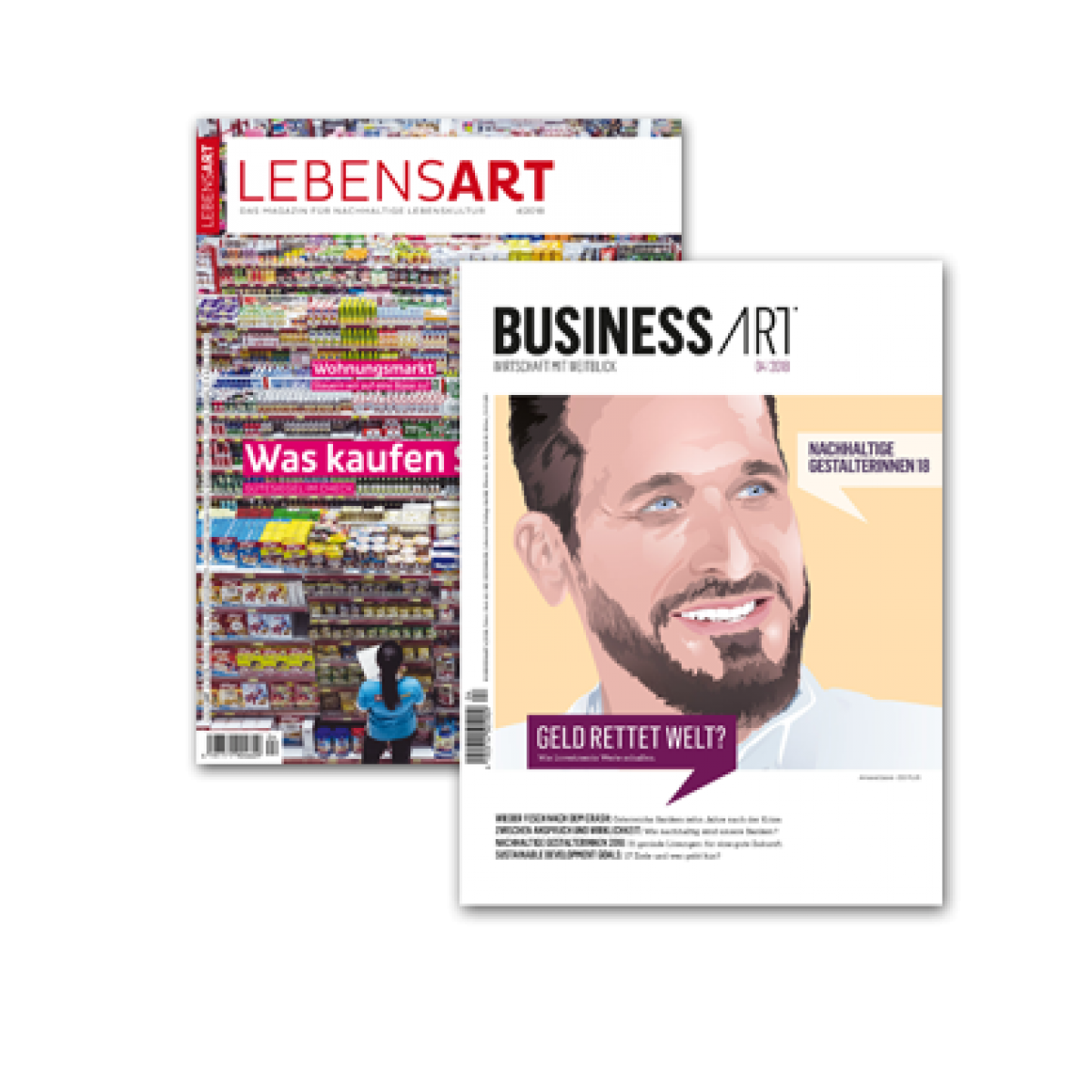 Man sieht je ein Exemplar der LEBENSARTund BUSINESSART