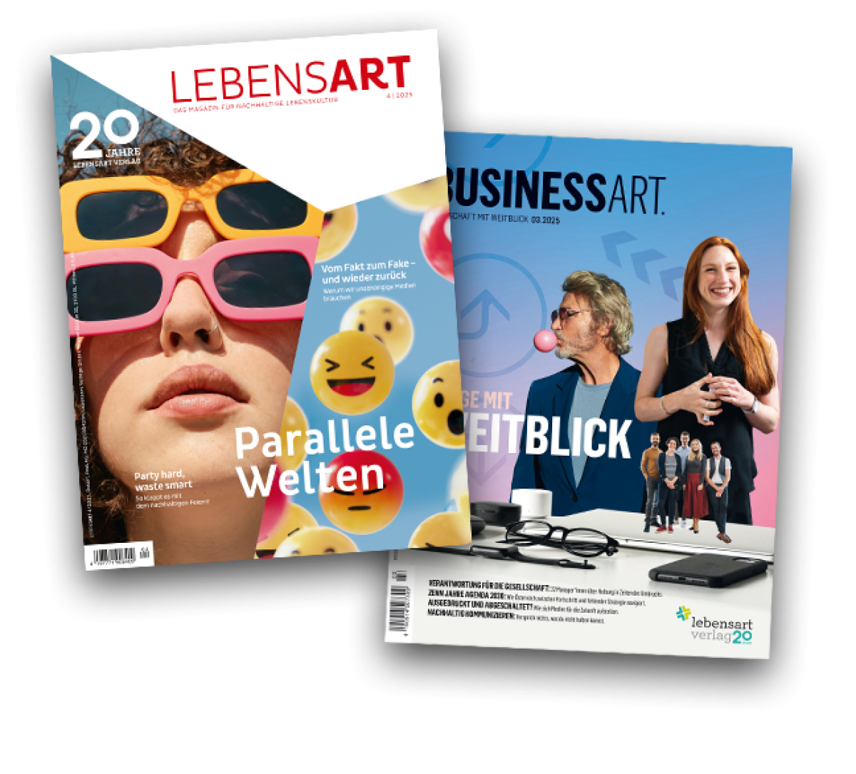 Die beiden Cover der LEBENSART und BUSINESSART nebeneinander aufgefächert.